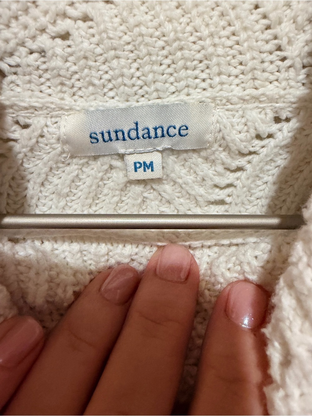 Sundance Pointelle Knit Cream Turtleneck Sweater Petite Medium - Picture 5 of 8
